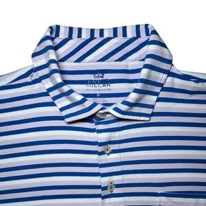 Peter Millar Mens Medium Blue Striped Mountainside Collection Polo Short Sleeve
